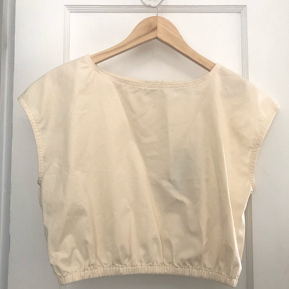 Everlane Cream Short Sleeve Bubble Cropped Top